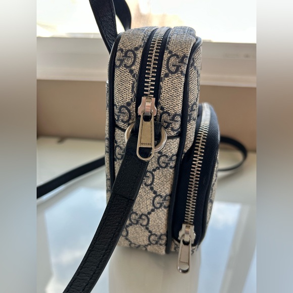 SOLD!Gucci GG Supreme Logo Monogram Navy Leather Trim Ophidia Mini Crossbody Bag - Picture 5 of 13
